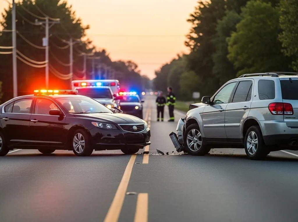 Car accident scene in Michigan with emergency responders and vehicles