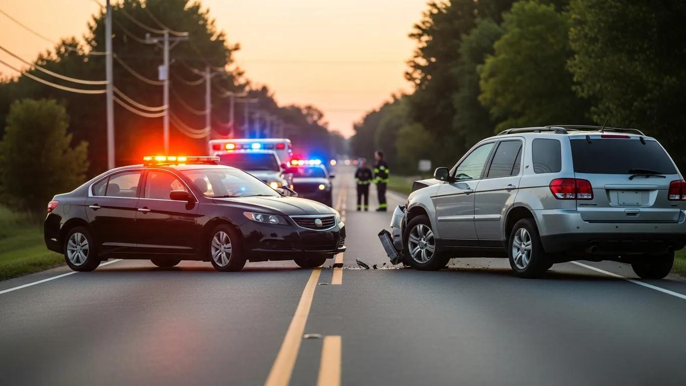 Car accident scene in Michigan with emergency responders and vehicles