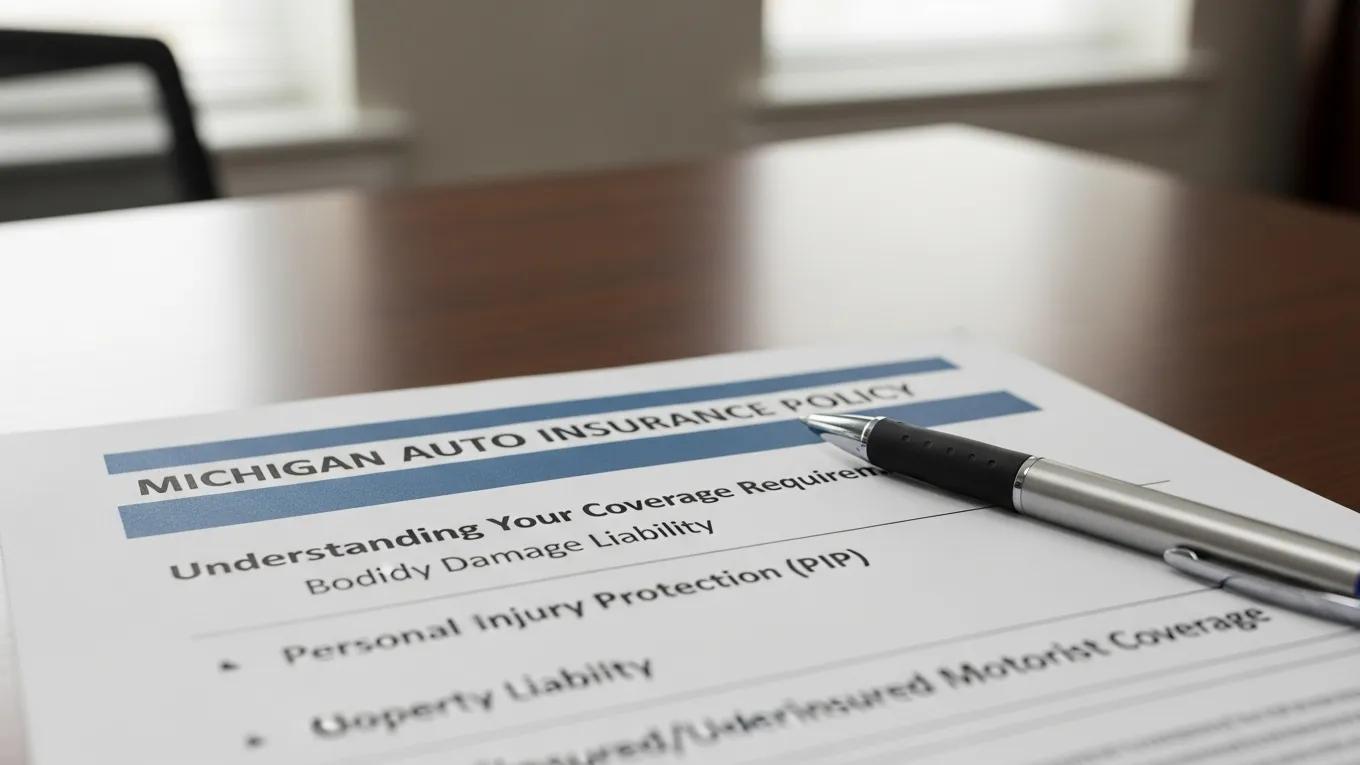 Car insurance policy document representing Michigan auto insurance requirements