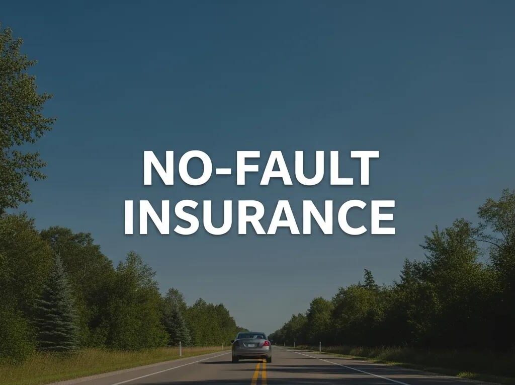 Michigan landscape with a car on a road representing no-fault insurance