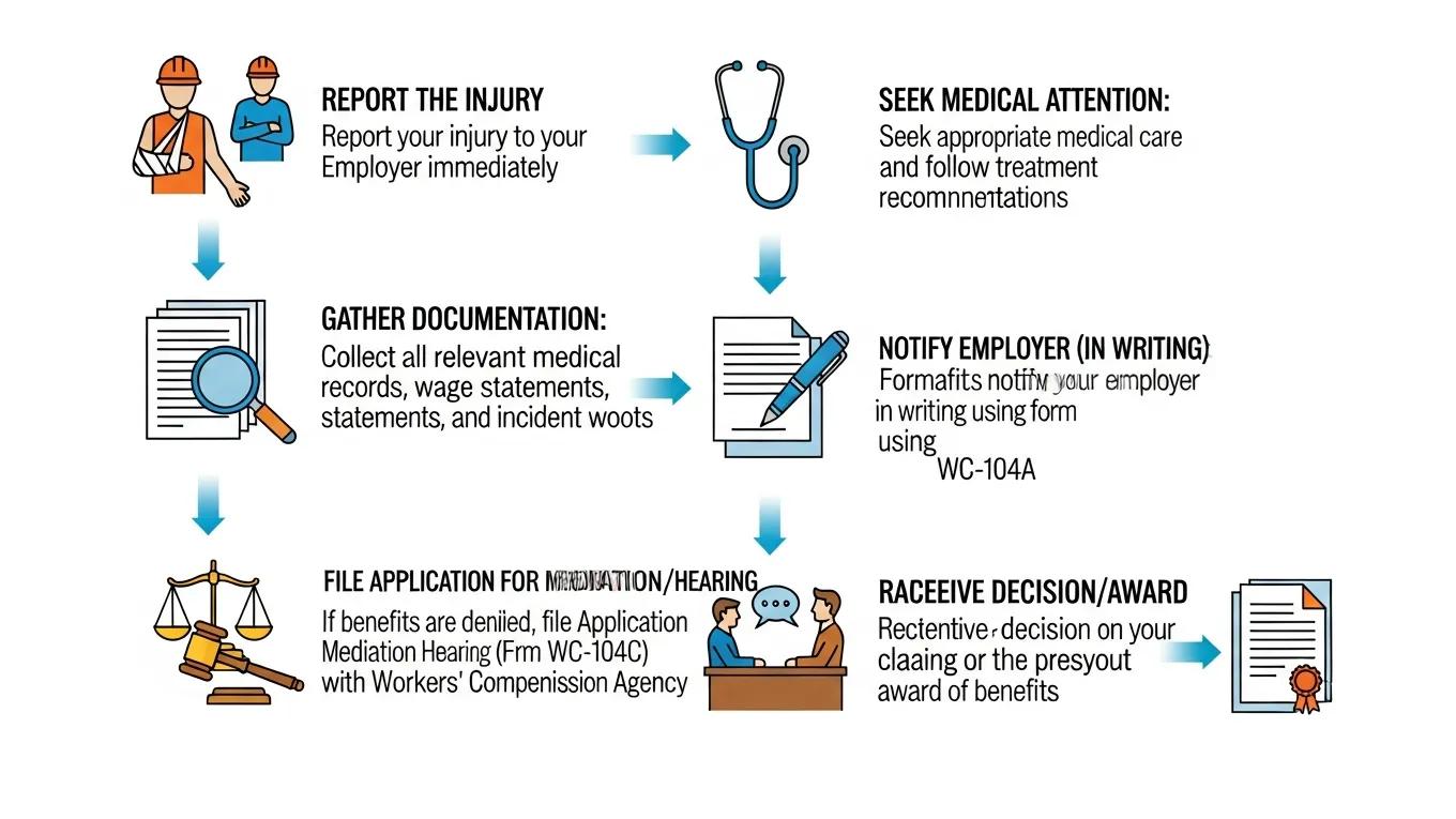 Step-by-step process for filing a workers' compensation claim in Michigan with checklist icons